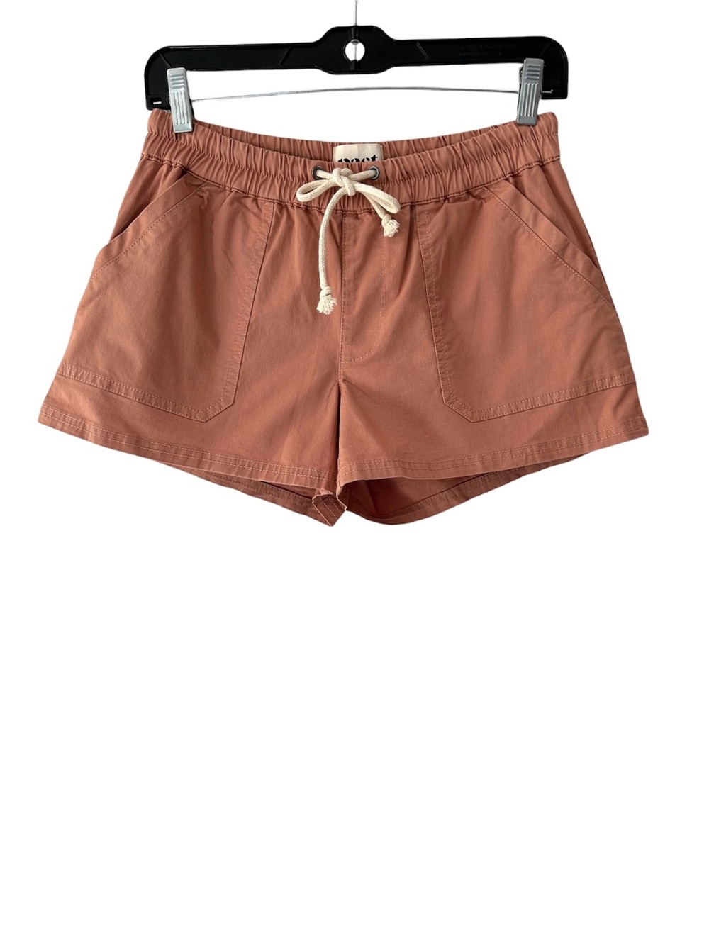 Pact women’s Woven Twill Drawstring Short XS light clay stretch cotton NWOT